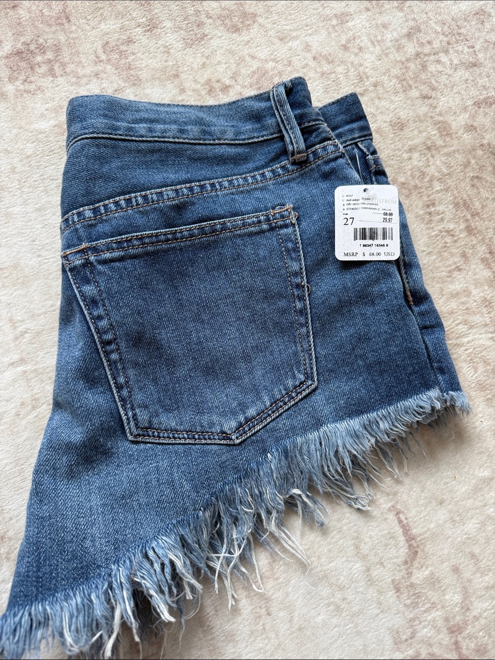 Free People Mid-Blue Denim Frayed Hem Women's Shorts